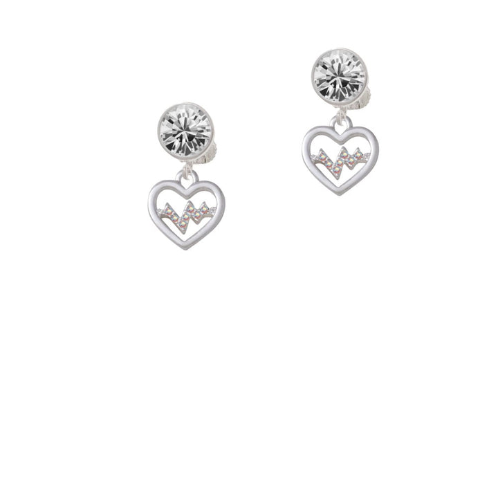 Heart with AB Crystal Heartbeat Crystal Clip On Earrings Image 1