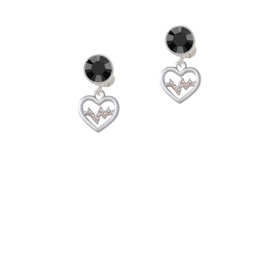 Heart with AB Crystal Heartbeat Crystal Clip On Earrings Image 3