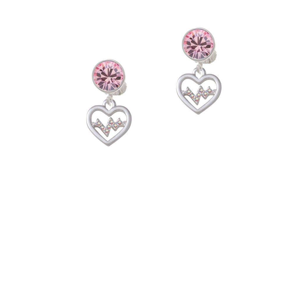 Heart with AB Crystal Heartbeat Crystal Clip On Earrings Image 1