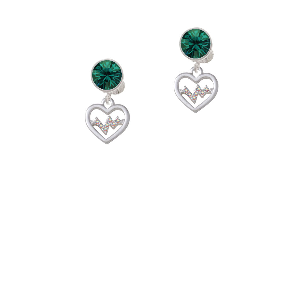 Heart with AB Crystal Heartbeat Crystal Clip On Earrings Image 6