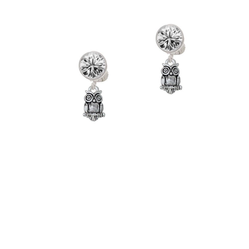 Mini Owl Crystal Clip On Earrings Image 1