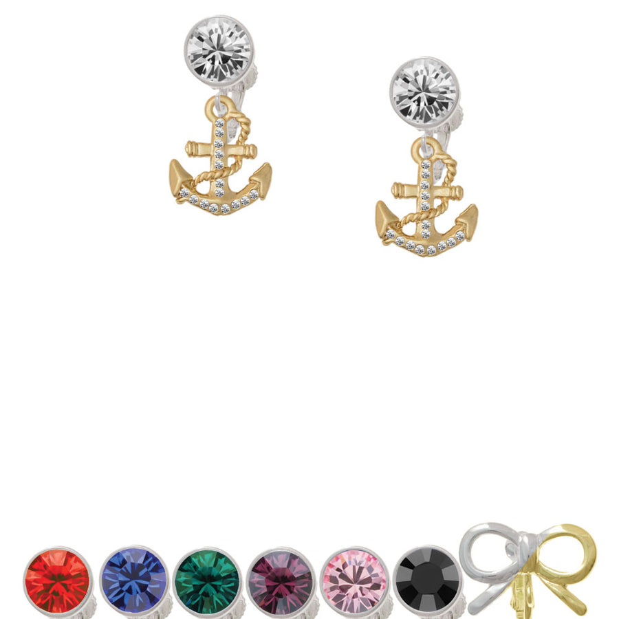 Gold Tone Clear Crystal Anchor Crystal Clip On Earrings Image 1