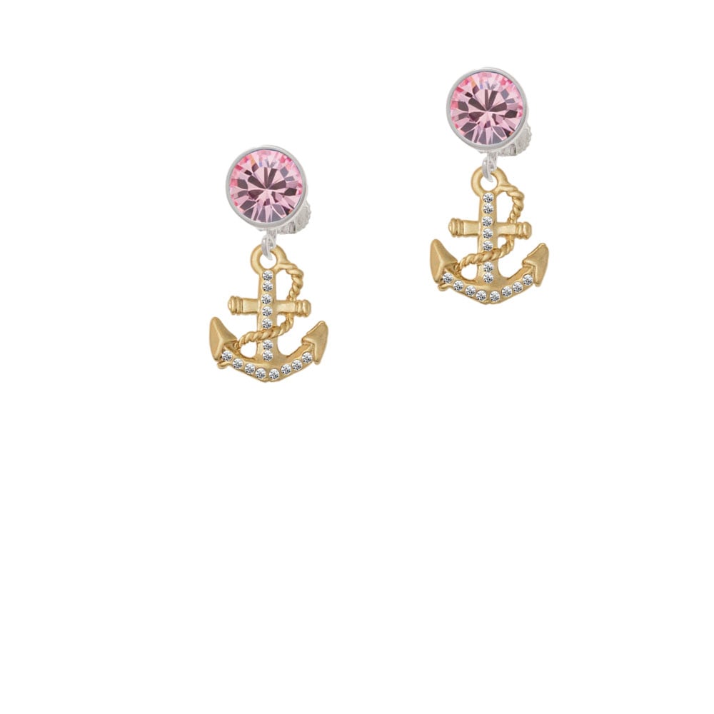 Gold Tone Clear Crystal Anchor Crystal Clip On Earrings Image 4