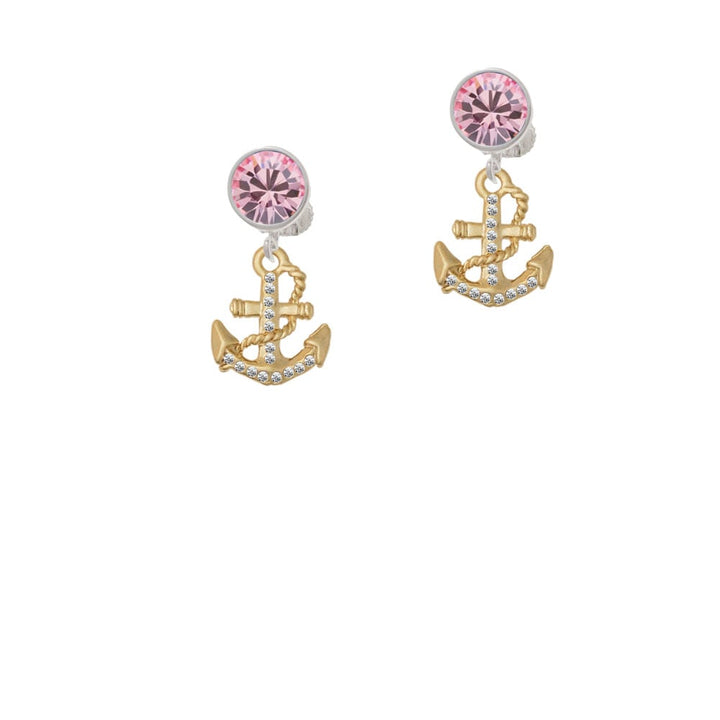 Gold Tone Clear Crystal Anchor Crystal Clip On Earrings Image 1