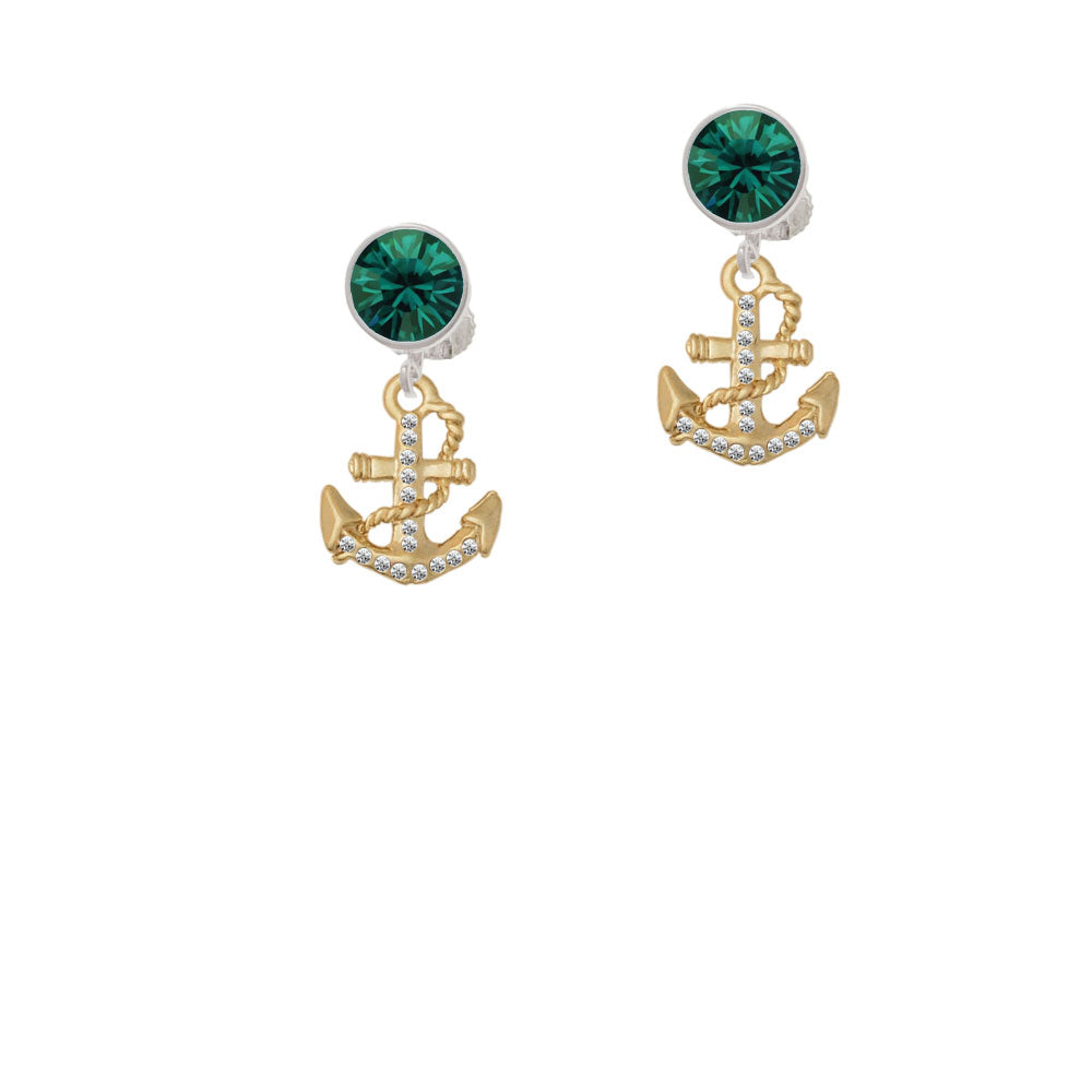 Gold Tone Clear Crystal Anchor Crystal Clip On Earrings Image 6