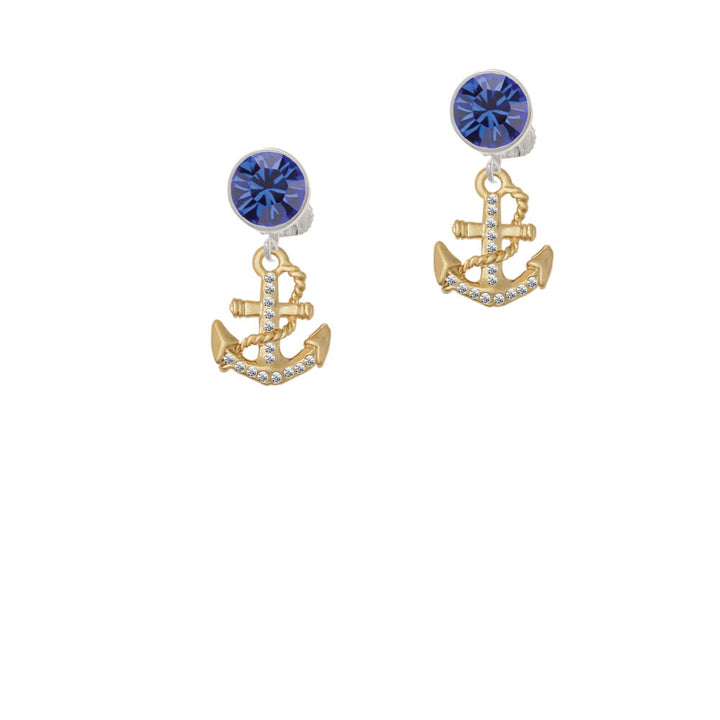 Gold Tone Clear Crystal Anchor Crystal Clip On Earrings Image 7