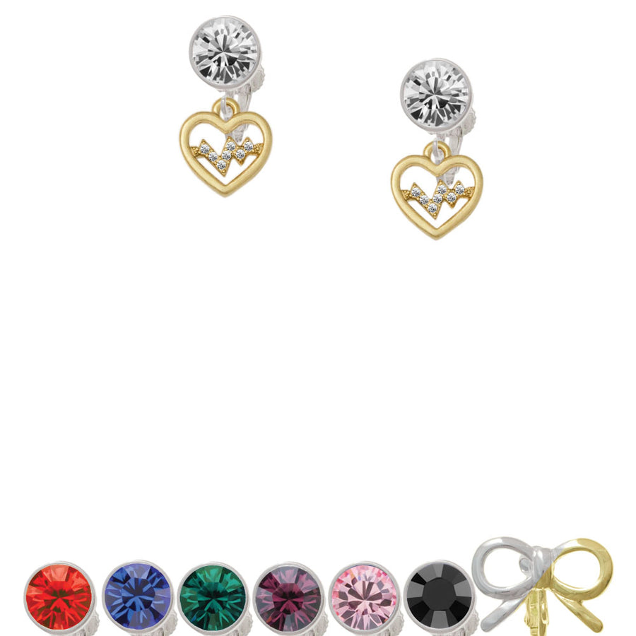 Gold Tone Heart - Crystal Heartbeat Crystal Clip On Earrings Image 1