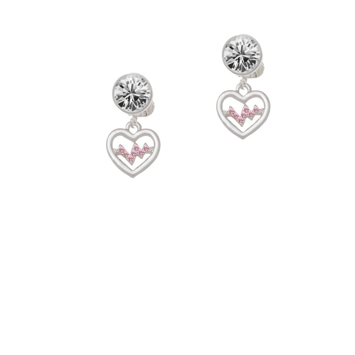 Heart with Pink Crystal Heartbeat Crystal Clip On Earrings Image 2