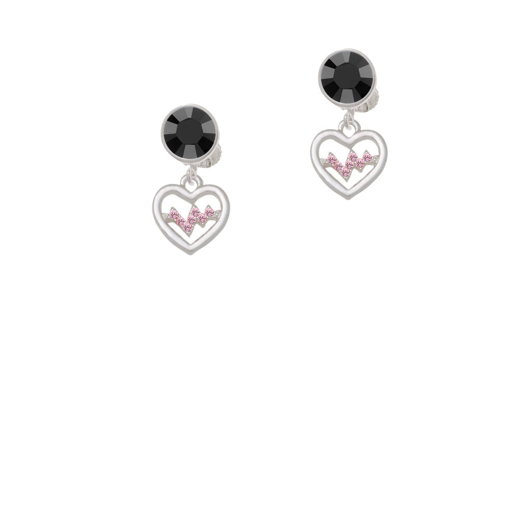 Heart with Pink Crystal Heartbeat Crystal Clip On Earrings Image 3