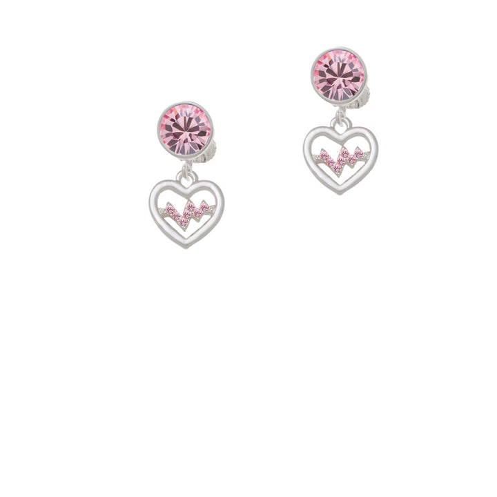 Heart with Pink Crystal Heartbeat Crystal Clip On Earrings Image 4