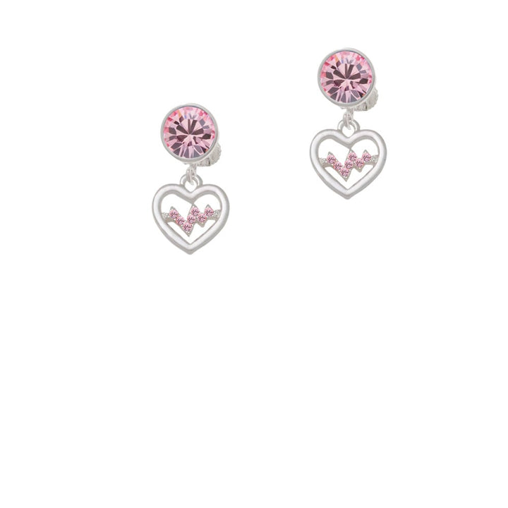 Heart with Pink Crystal Heartbeat Crystal Clip On Earrings Image 1