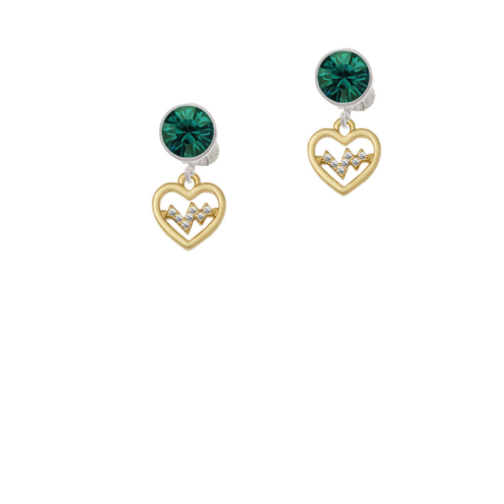 Gold Tone Heart - Crystal Heartbeat Crystal Clip On Earrings Image 6