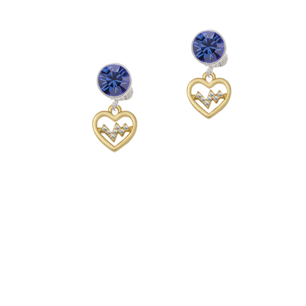 Gold Tone Heart - Crystal Heartbeat Crystal Clip On Earrings Image 7