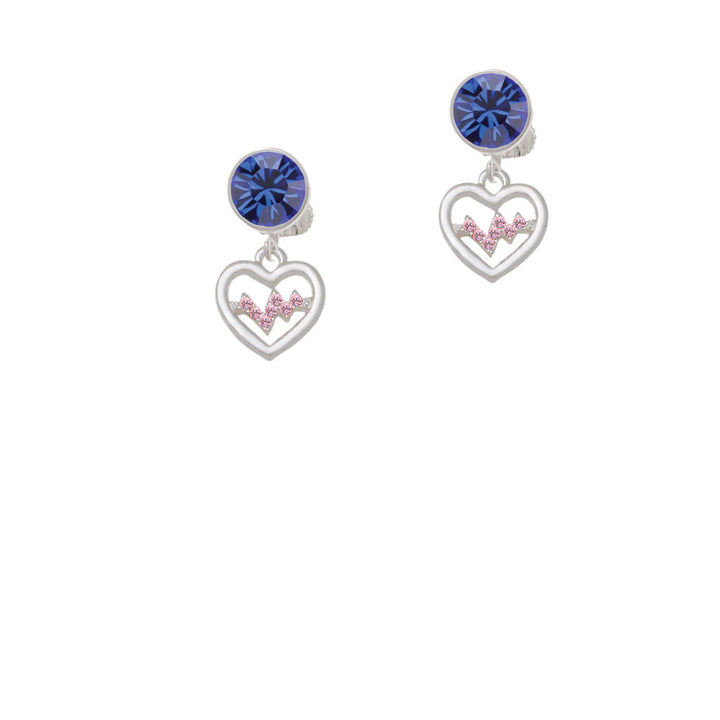 Heart with Pink Crystal Heartbeat Crystal Clip On Earrings Image 7