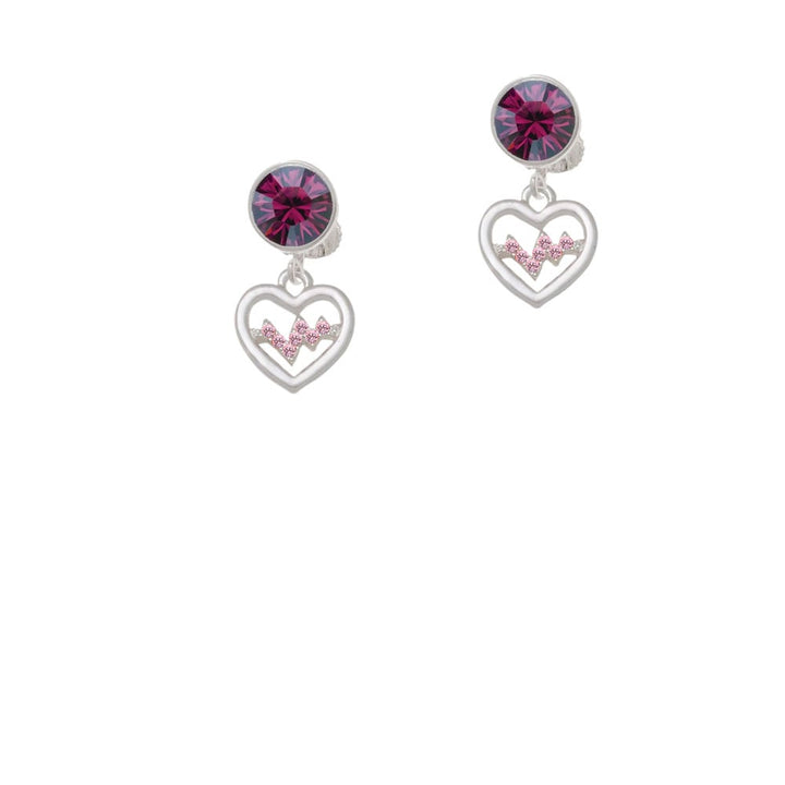 Heart with Pink Crystal Heartbeat Crystal Clip On Earrings Image 1