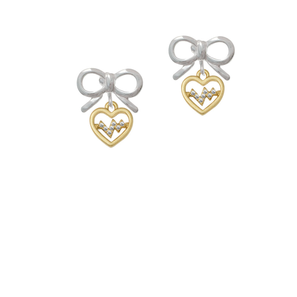 Gold Tone Heart - Crystal Heartbeat Crystal Clip On Earrings Image 9