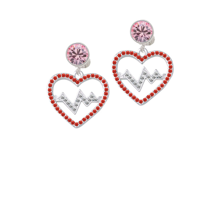 Large Red Crystal Heart with Clear Heartbeat Crystal Clip On Earrings Image 4