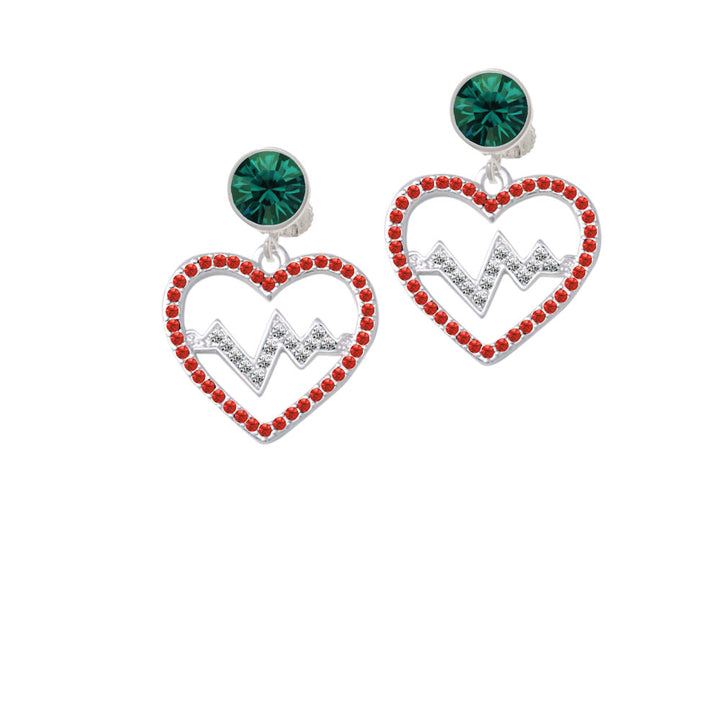 Large Red Crystal Heart with Clear Heartbeat Crystal Clip On Earrings Image 6