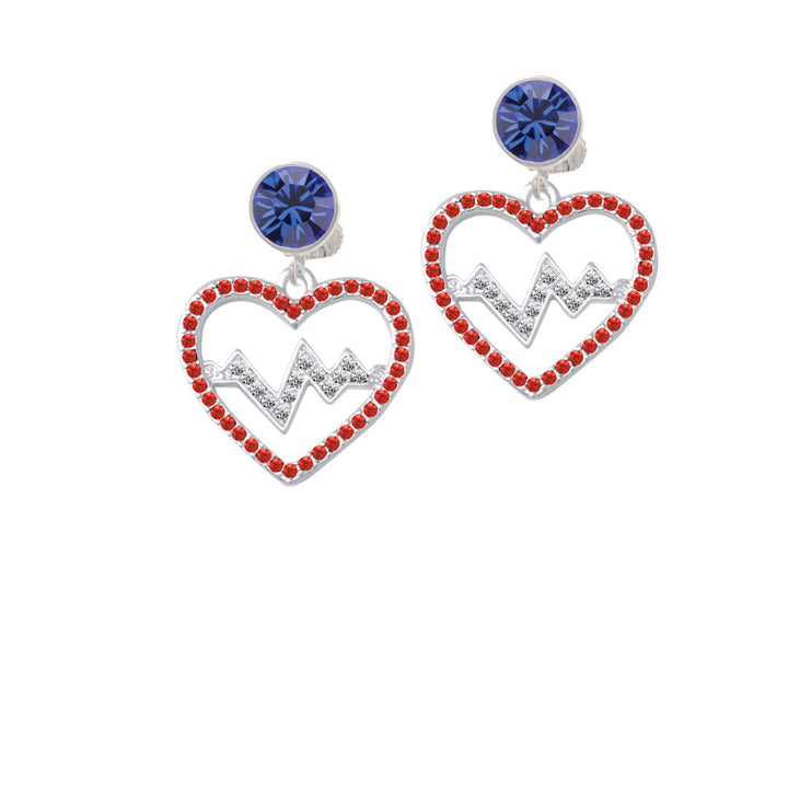 Large Red Crystal Heart with Clear Heartbeat Crystal Clip On Earrings Image 7