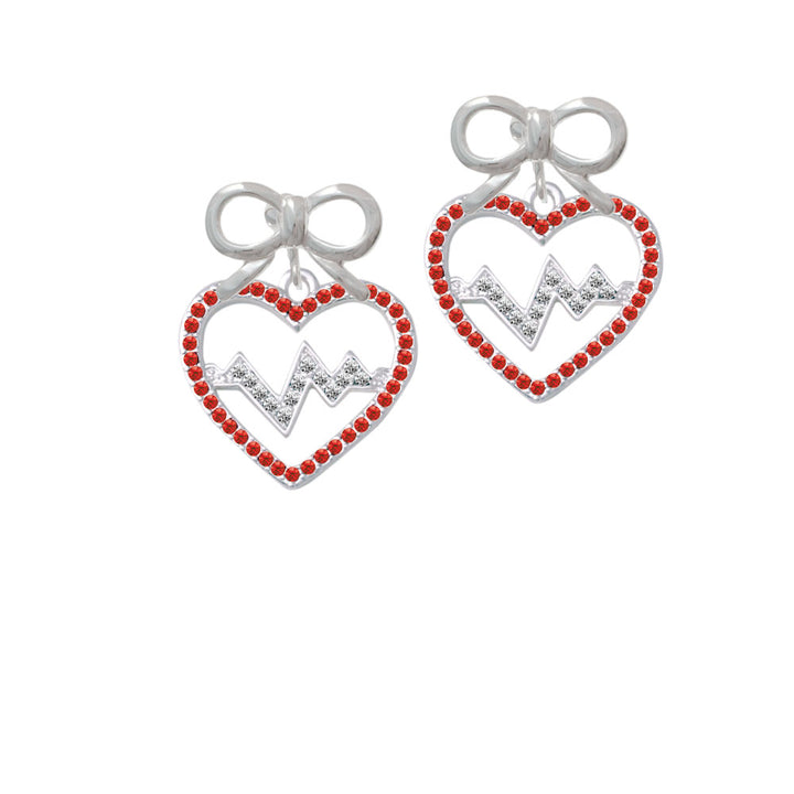 Large Red Crystal Heart with Clear Heartbeat Crystal Clip On Earrings Image 9