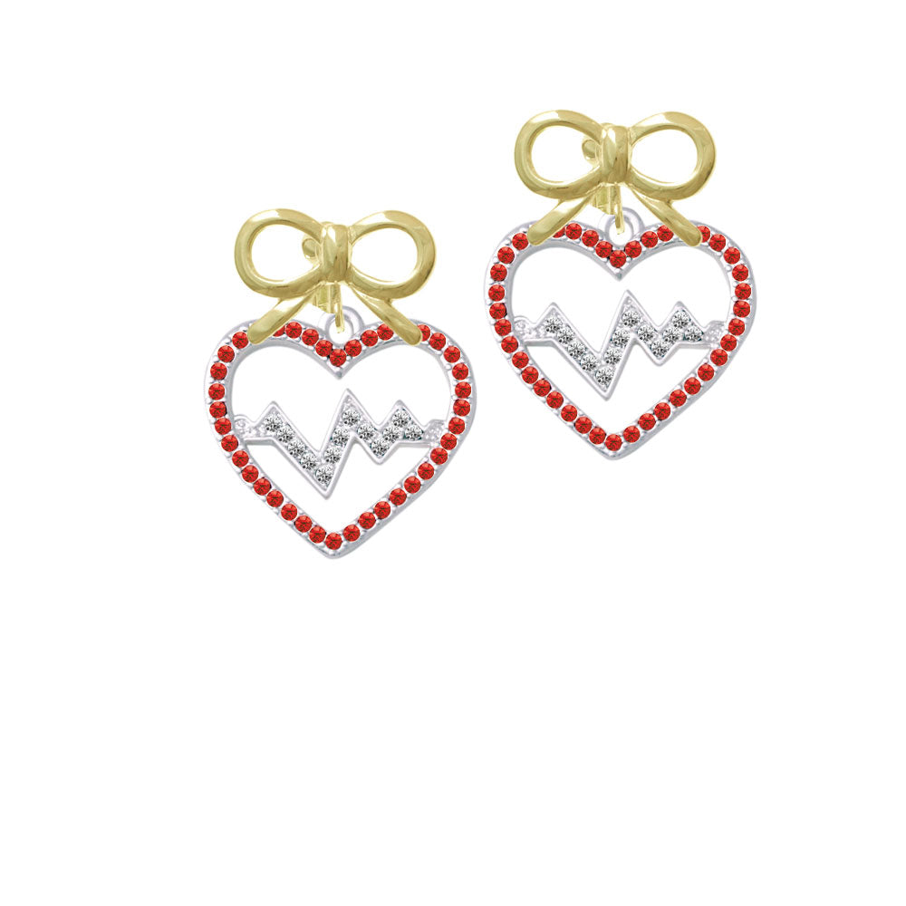 Large Red Crystal Heart with Clear Heartbeat Crystal Clip On Earrings Image 10