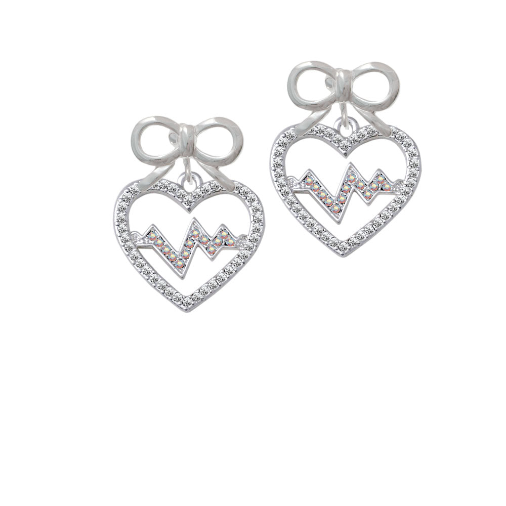 Large Clear Crystal Heart with AB Crystal Heartbeat Crystal Clip On Earrings Image 9