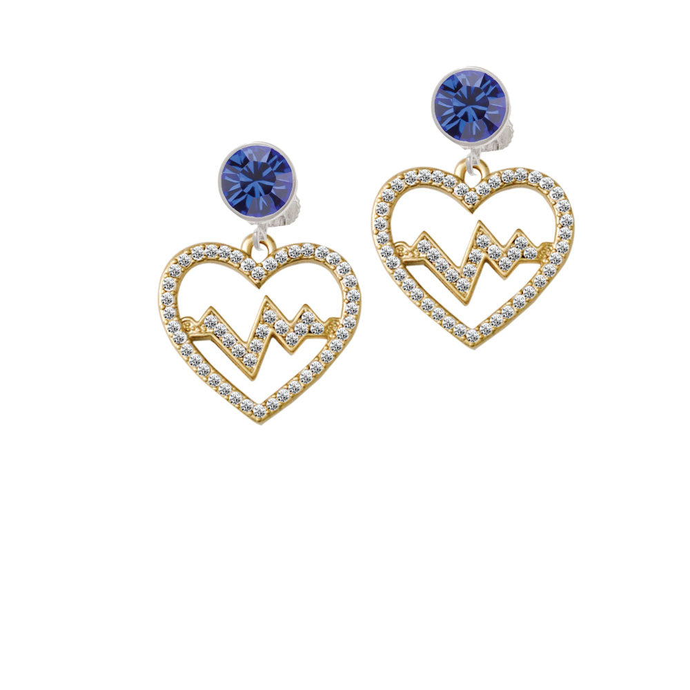 Gold Tone Large Crystal Heart - Heartbeat Crystal Clip On Earrings Image 7