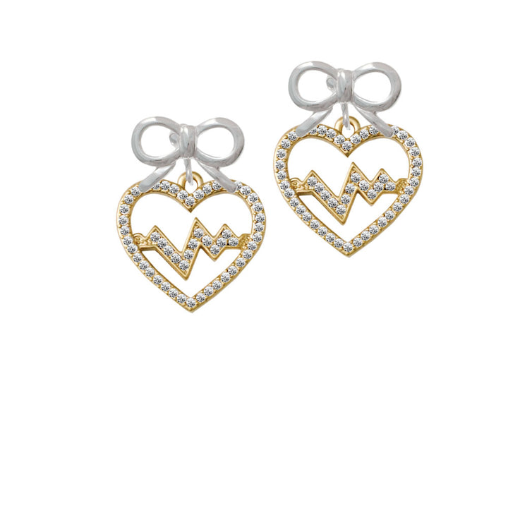 Gold Tone Large Crystal Heart - Heartbeat Crystal Clip On Earrings Image 9