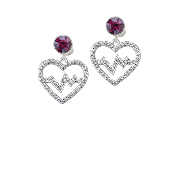 Large Clear Crystal Heart with Heartbeat Crystal Clip On Earrings Image 8