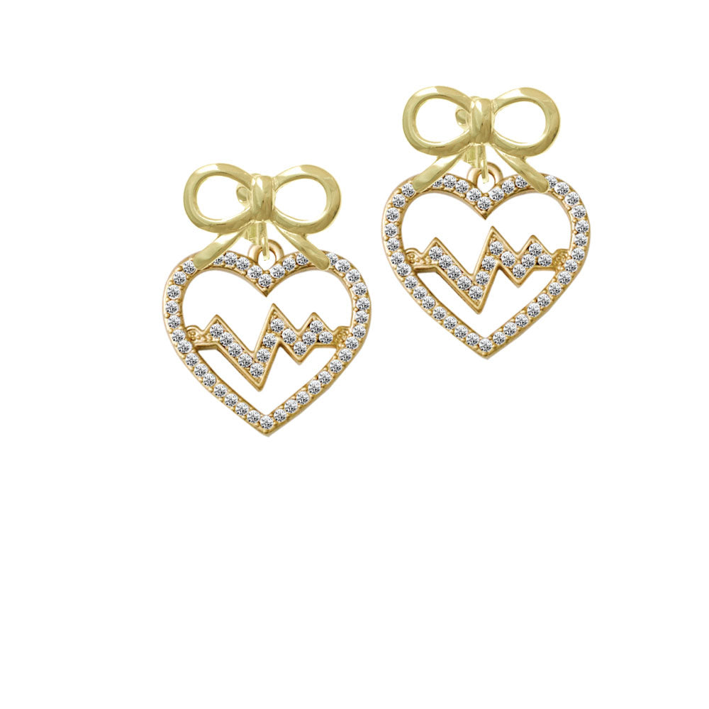 Gold Tone Large Crystal Heart - Heartbeat Crystal Clip On Earrings Image 10