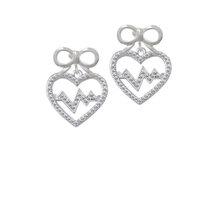 Large Clear Crystal Heart with Heartbeat Crystal Clip On Earrings Image 9