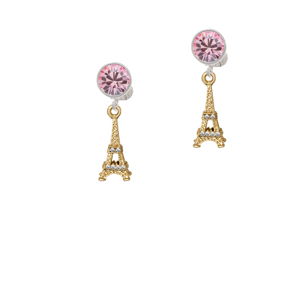 Gold Tone Crystal Eiffel Tower Crystal Clip On Earrings Image 3