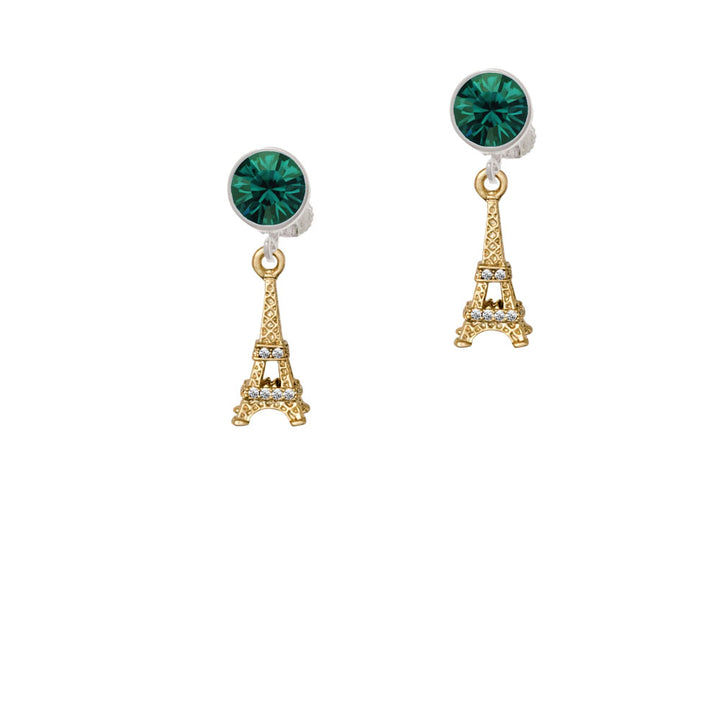 Gold Tone Crystal Eiffel Tower Crystal Clip On Earrings Image 4