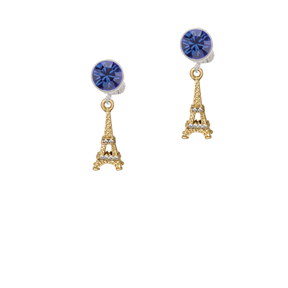 Gold Tone Crystal Eiffel Tower Crystal Clip On Earrings Image 6