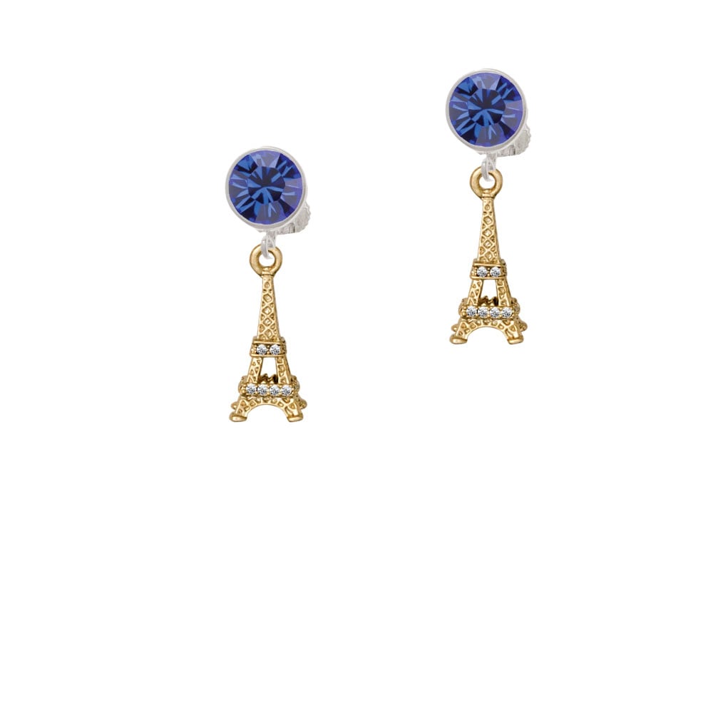 Gold Tone Crystal Eiffel Tower Crystal Clip On Earrings Image 1