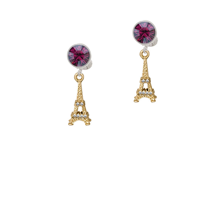 Gold Tone Crystal Eiffel Tower Crystal Clip On Earrings Image 7