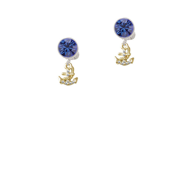 Gold Tone Mini Crystal Anchor Crystal Clip On Earrings Image 7