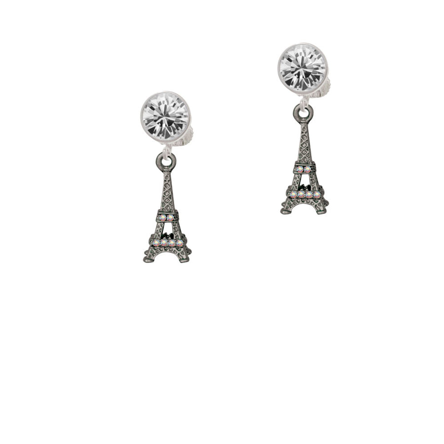 Black Nickel Tone AB Crystal Eiffel Tower Crystal Clip On Earrings Image 1