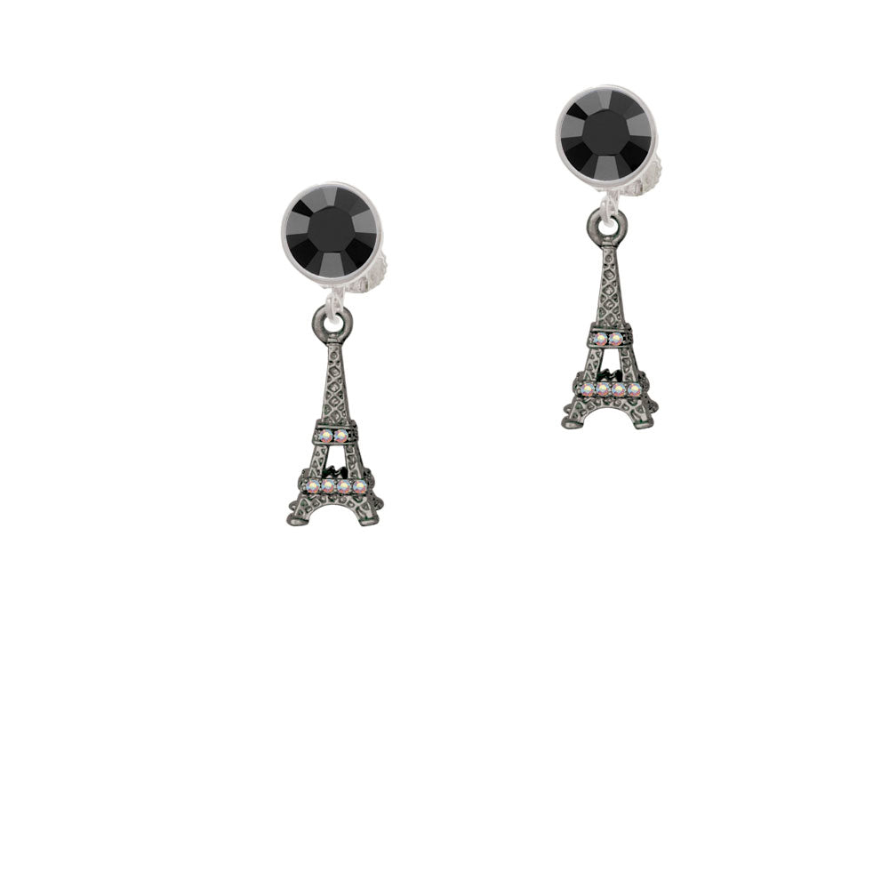 Black Nickel Tone AB Crystal Eiffel Tower Crystal Clip On Earrings Image 2