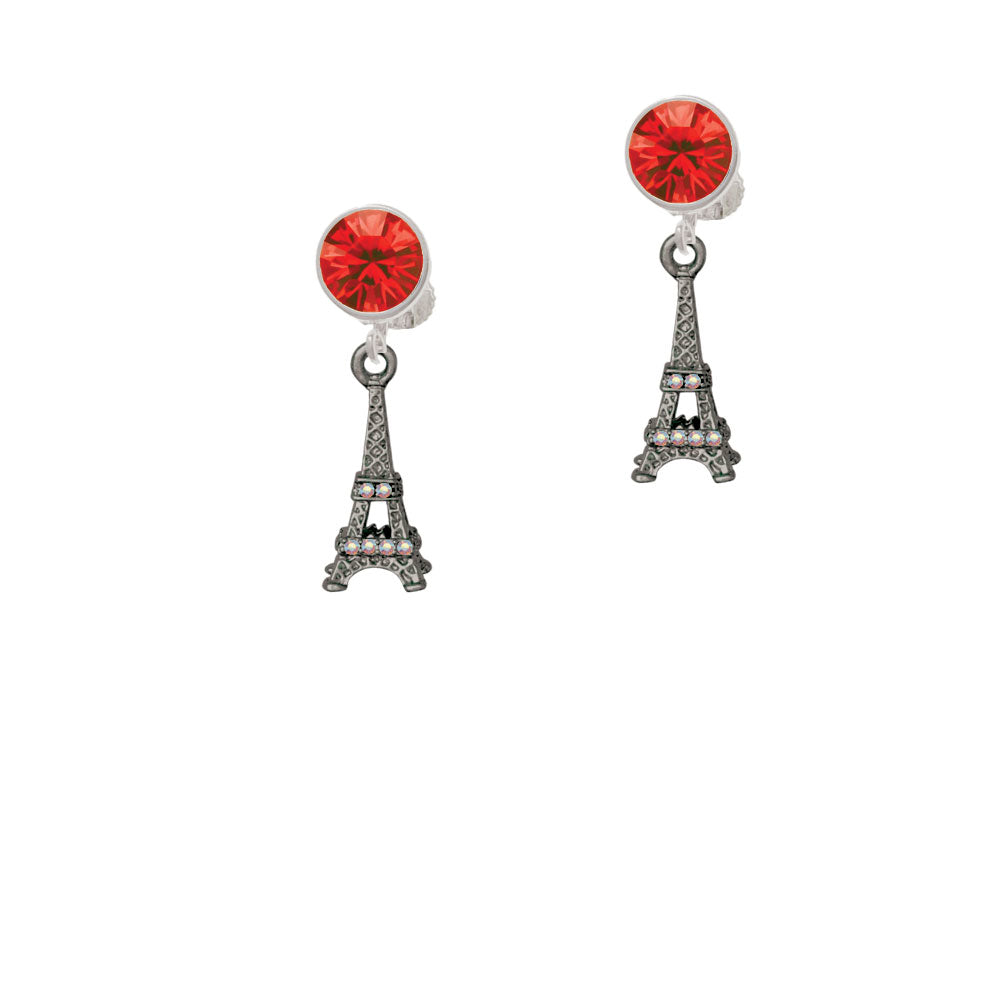 Black Nickel Tone AB Crystal Eiffel Tower Crystal Clip On Earrings Image 4