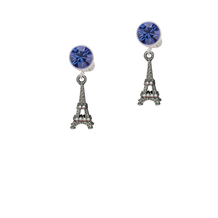 Black Nickel Tone AB Crystal Eiffel Tower Crystal Clip On Earrings Image 6