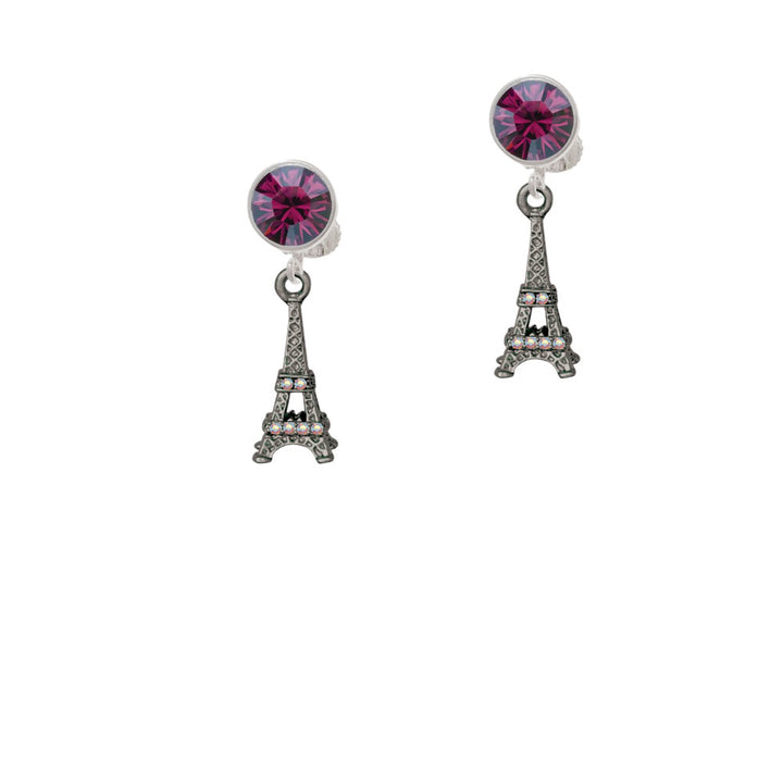Black Nickel Tone AB Crystal Eiffel Tower Crystal Clip On Earrings Image 7