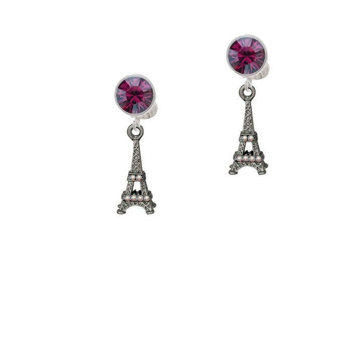 Black Nickel Tone AB Crystal Eiffel Tower Crystal Clip On Earrings Image 1