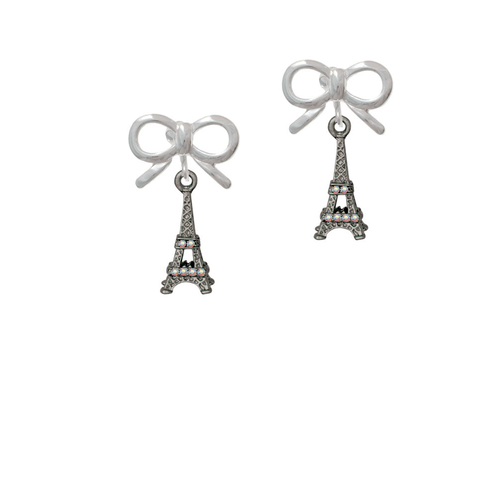 Black Nickel Tone AB Crystal Eiffel Tower Crystal Clip On Earrings Image 8