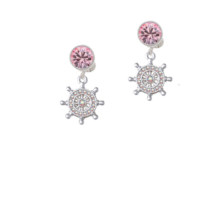 AB Crystal Ship Wheel Crystal Clip On Earrings Image 4