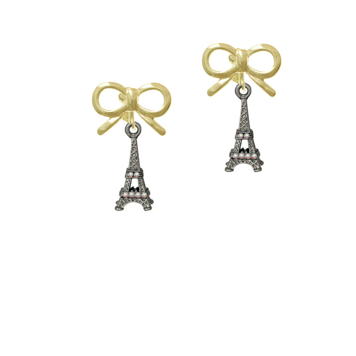 Black Nickel Tone AB Crystal Eiffel Tower Crystal Clip On Earrings Image 9