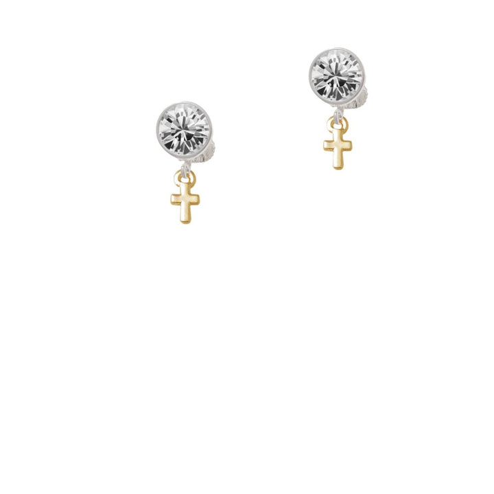 Gold Tone Super Mini Simple Cross Crystal Clip On Earrings Image 1