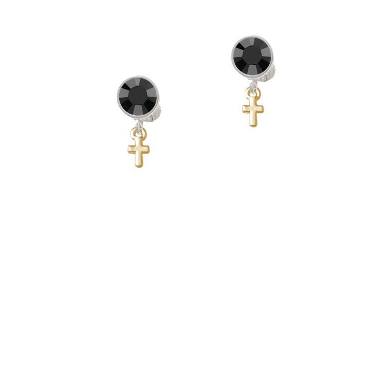 Gold Tone Super Mini Simple Cross Crystal Clip On Earrings Image 3