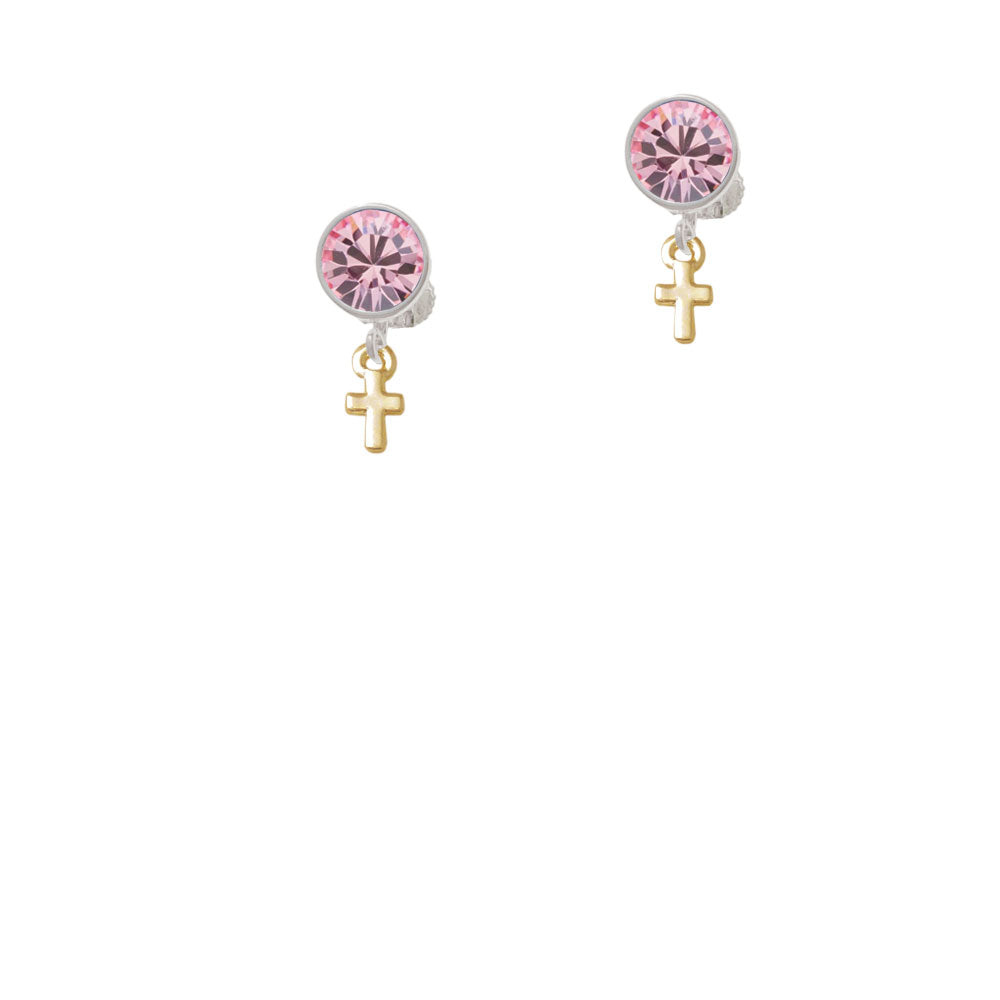 Gold Tone Super Mini Simple Cross Crystal Clip On Earrings Image 4