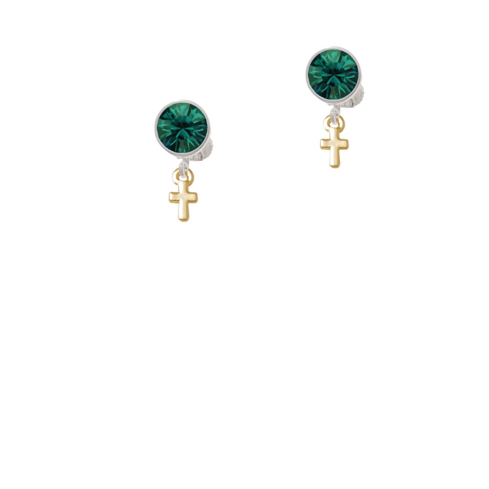 Gold Tone Super Mini Simple Cross Crystal Clip On Earrings Image 6